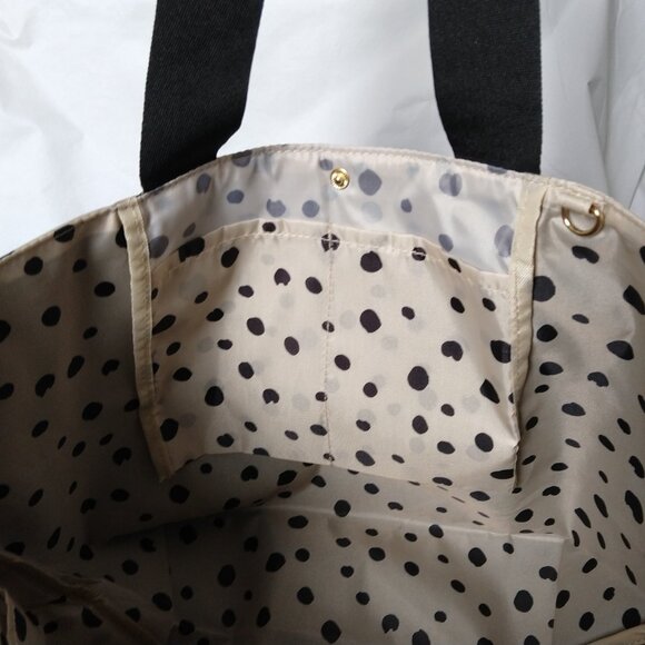 Tsumori Chisato Black Canvas Tote, 5 Organizer Pockets, Signature Cat Dot Print - Picture 5 of 9